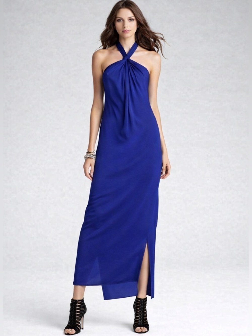 DVF Alyssa SILK Halter Maxi Dress Sz 4 Atlantic Cobalt Blue Resort Vacation Chic
